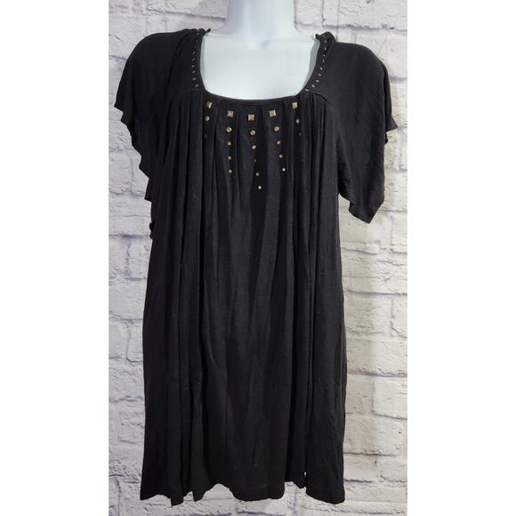 Uniform JPR Tops - Uniform JPR Black Pleated Metal Stud Bodice Short Cap Flutter Sleeves M Soft